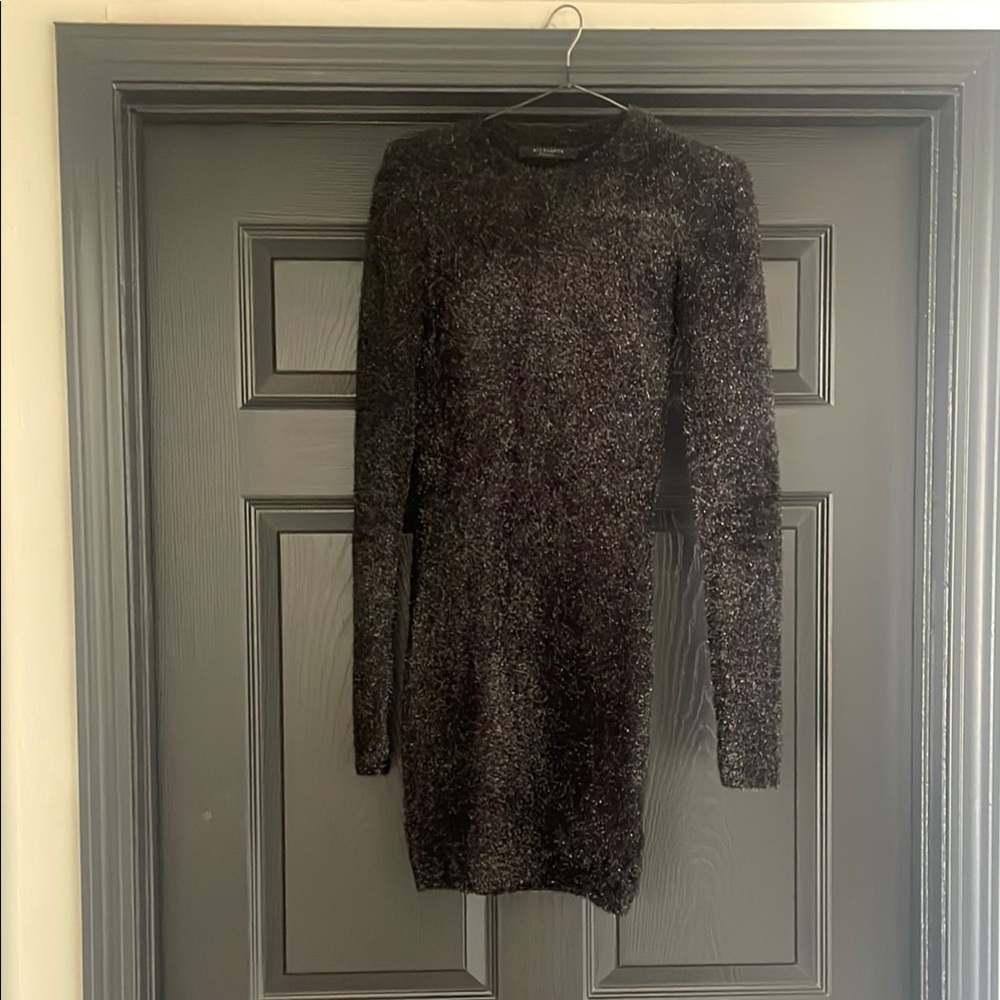 All Saints Shimmering Black Long Sleeve Dress